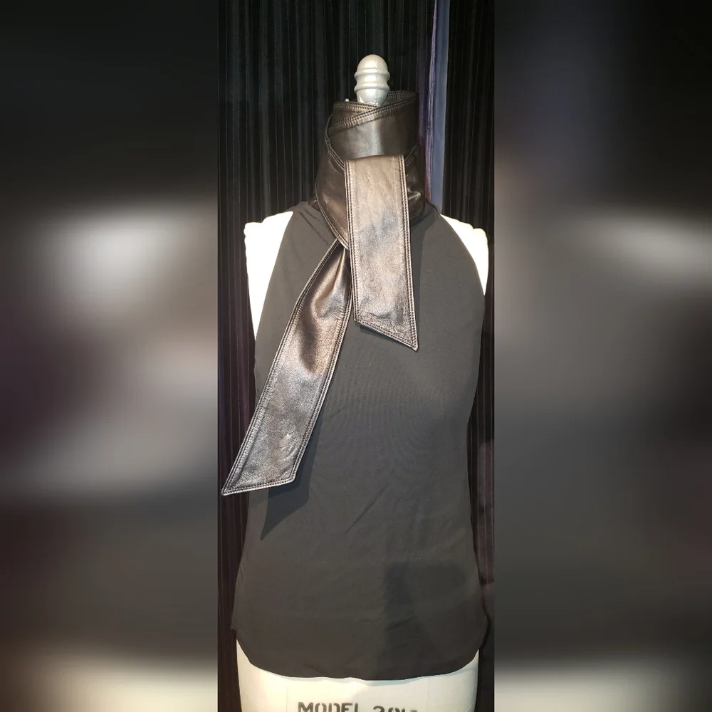 Tom Ford Gucci 100% viscose 100% lambskin leather Black razor tank top Bow 40 - Picture 11 of 16